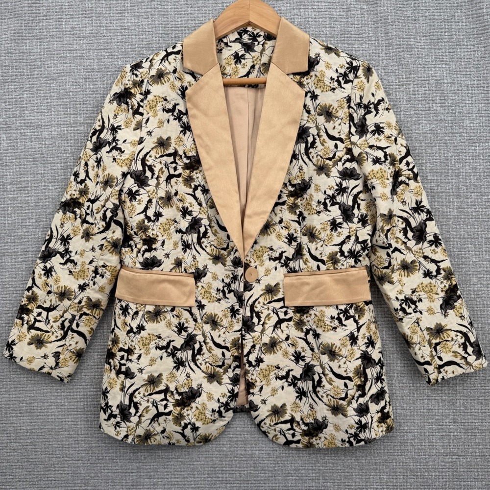 Floral Blazer Jacket Women's Gold Black Cocktail Career Sz M/L Dark Fairy Whimsy